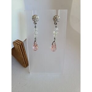 Crystal Dangle Earrings Pink Teardrop Rhinestone‎ Ball Post Drop Earrings